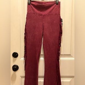 Burgundy fringe bootcut pants